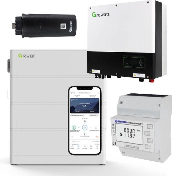 Growatt SPH5000TL3-BH-UP 5kW Hybride Omvormer Met 7,6 KWh Thuisbatterij