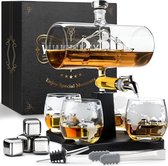 whisky lux Luxe Whiskey Karaf Set - Zeilschip - 1L - Decanteerkaraf - Geschenk voor Mannen - Incl. 4 Whisky Stones, Schenktuit, Tap & 4 Glazen