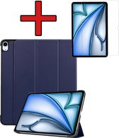 Hoes Geschikt voor iPad Air 6 (11 inch) Hoes Book Case Hoesje Trifold Cover Met Screenprotector - Hoesje Geschikt voor iPad Air 2024 (11 inch) Hoesje Bookcase - Donkerblauw