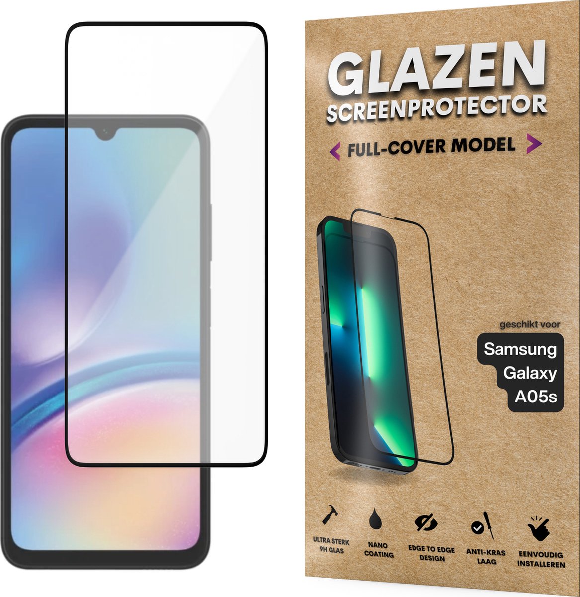 Screenprotector - Geschikt voor Samsung Galaxy A05 S - Gehard Glas - Full Cover Tempered Glass - Case Friendly