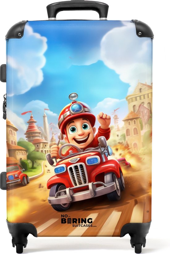 NoBoringSuitcases.com® - Grande valise enfant Pompiers - Garçons - Enfants - Voiture - Bagage - Valise de voyage - Valise chariot - Valises 67cm
