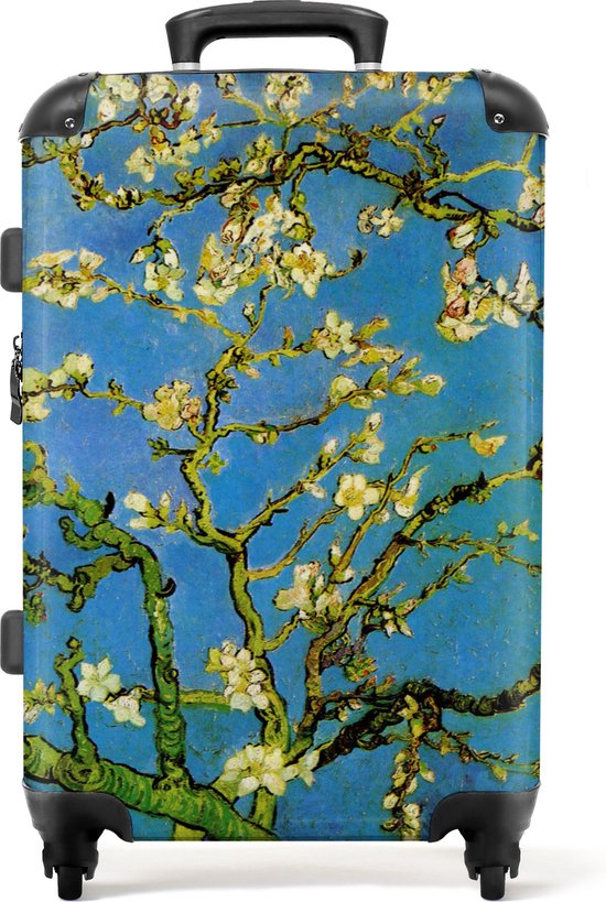 NoBoringSuitcases.com - Grote Van Gogh Amandelbloesem reiskoffer met 4 wielen - Ruimbagage koffer groot 20 kg - Cadeau vrouwen origineel - Rolkoffer bloemen 60 liter - Suitcase large - Valiezen op wieltjes volwassenen - Rolkoffer meisjes en dames