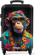 NoBoringSuitcases.com® - Koffer groot - Rolkoffer lichtgewicht - Chimpansee met Hawaii blouse - Reiskoffer met 4 wielen - Grote trolley XL - 20 kg bagage