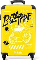 NoBoringSuitcases.com® - Handbagage koffer lichtgewicht - Reiskoffer trolley - Graffiti art van een teddybeer op gele achtergrond - Rolkoffer met wieltjes - Past binnen 55x40x20 en 55x35x25