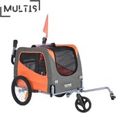 Multis - Hondenfietskar - Fietskar Hond - Fietsendrager Huisdier - 2-in-1 - Sport Buggy - 30kg - Grijs/Oranje