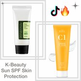 Skin Protection Set: COSRX Aloe Soothing Sun Cream SPF50+ PA+++ & Cos de BAHA C1 Ceramide + Niacinamide Serum - Skin Nourishment - Hydration - Vitality - Korean Beauty Set