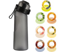 foto van Geurwater Drinkfles - Geur Air Waterfles - Inclusief 7 Pods - Mat Zwart - 650 ml - Tritan - BPA-vrij - Up Starterskit - Ananas - Citroen - Cola - Energiedrank - Groene Druiven - Perzik - Sinaasappel