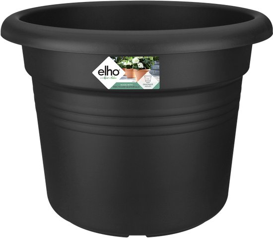 Elho Green Basics Cilinder 55 - Pot De Fleurs pour Extérieur - Ø 54.3 x H 41.2 cm - Living noir
