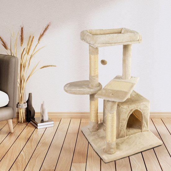 Foto: The living store kattenbakkast 53x53x51 cm bewerkt hout sonoma eikenkleurig kattenbak kast krabpaal kat meubilair kattenbak meubel houten kattenbak