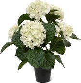 Kunstplant hortensia in pot - wit - 5 bloemen - zijden bloemen - 43cm hoog - kunstplanten voor binnen - decoratie