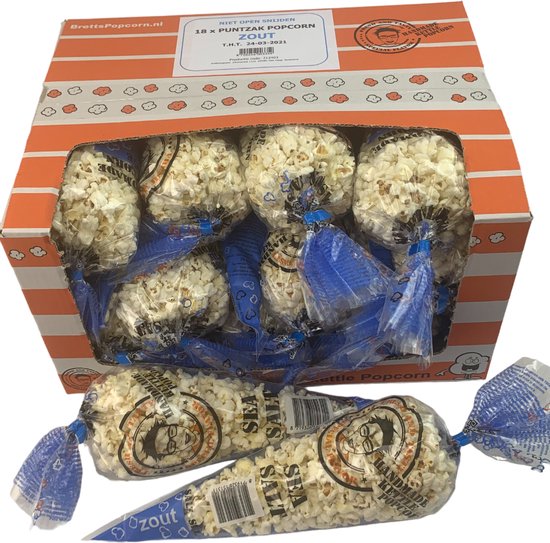 Popcorn puntzak zout 18 x 25 gram uitdeeldoos MisterFunFood