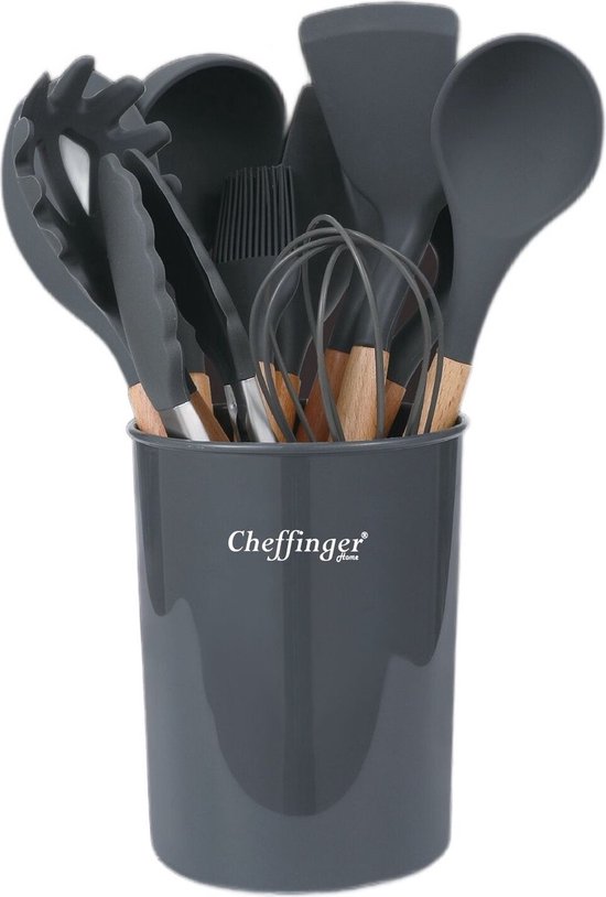 Set d'ustensiles de cuisine Clever avec support - 12 pièces - Grijs - Set de Batterie de cuisine