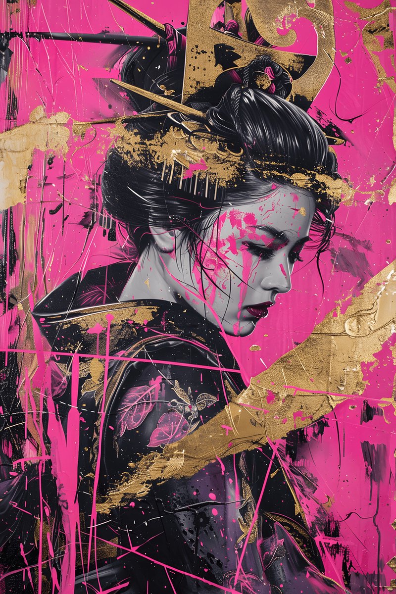 Geisha Roze Goudposter - Cultureel - Elegant Thema - Prachtig Ontwerp - Visueel - Reflecti