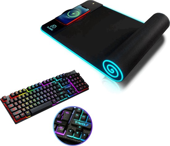 CD Gaming - Muismat & Toetsenbord - XXL Muismat - Gaming Toetsenbord - RGB -Zwart