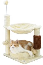 MaxxPet Krabpaal - Kattenspeeltuig - Krabton - Kattenkrabpaal 2 verdiepingen - Kussen + Hangmat met extra speeltjes - 40x30x64cm - Beige