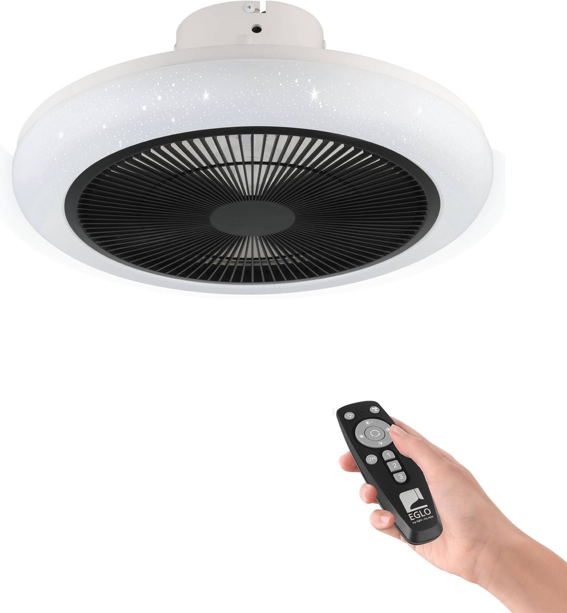 EGLO Kostrena Plafondventilator met lamp - Ø 455 cm - 3 snelheden - Instelbaar wit licht - Dimbaar - AC longer life - Wit/Zwart - Sterren