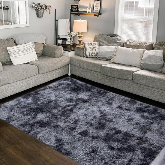 Zachte slaapkamer tapijten - Anti-slip pluizig woonkamer tapijt - Shaggy vloermat groot voor slaapkamer (zwart/grijs 120 * 230 cm) Tapijt