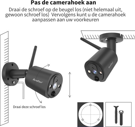 SecuFirst CWL401S/4 Draadloze 3 megapixel Beveiligingscamera met monitor - 7 inch touchscreen + 4 camera's - Zwart - Gratis app van Merkloos — afbeelding 2