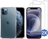 Geschikt voor iPhone 12 Mini - Hoesje + 2x Screenprotector – Gehard Glas Cover + Shock Proof Case – Transparant