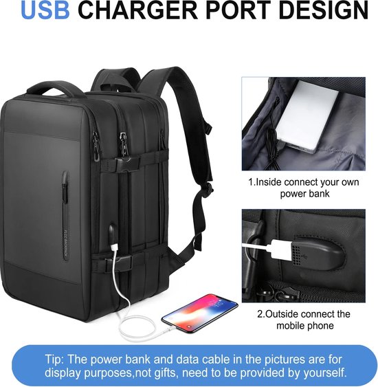 Avoir Avoir®-Sac à dos de voyage/week-end unisexe polyvalent et élégant- Grijs-36-55 litres-45x32x22 cm-Matériau de doublure en NYLON-Poignée confortable-Sortie USB-Compartiment pour ordinateur portable 17 pouces