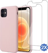 Geschikt voor iPhone 11 - Hoesje + 2x Screenprotector – Gehard Glas Cover - Suède Case Rose