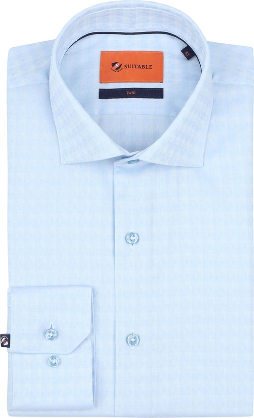 Suitable - Overhemd Twill Print Lichtblauw - Heren - Maat 42 - Slim-fit