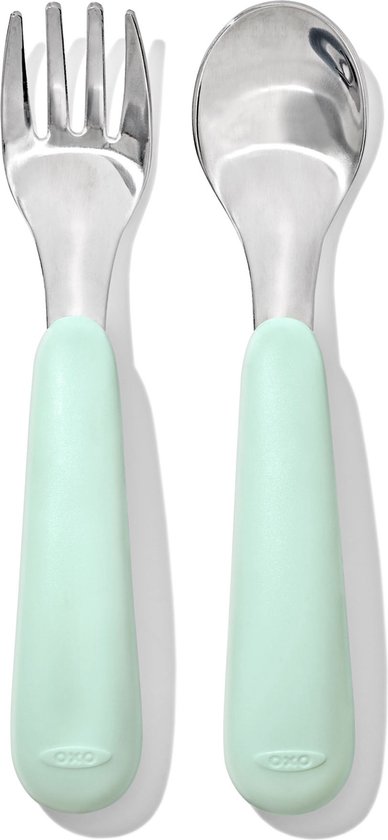 OXO tot to Fork & Spoon Travel Set - Couverts Bébé - Couverts Kinder - Vaisselle Bébé - Opale