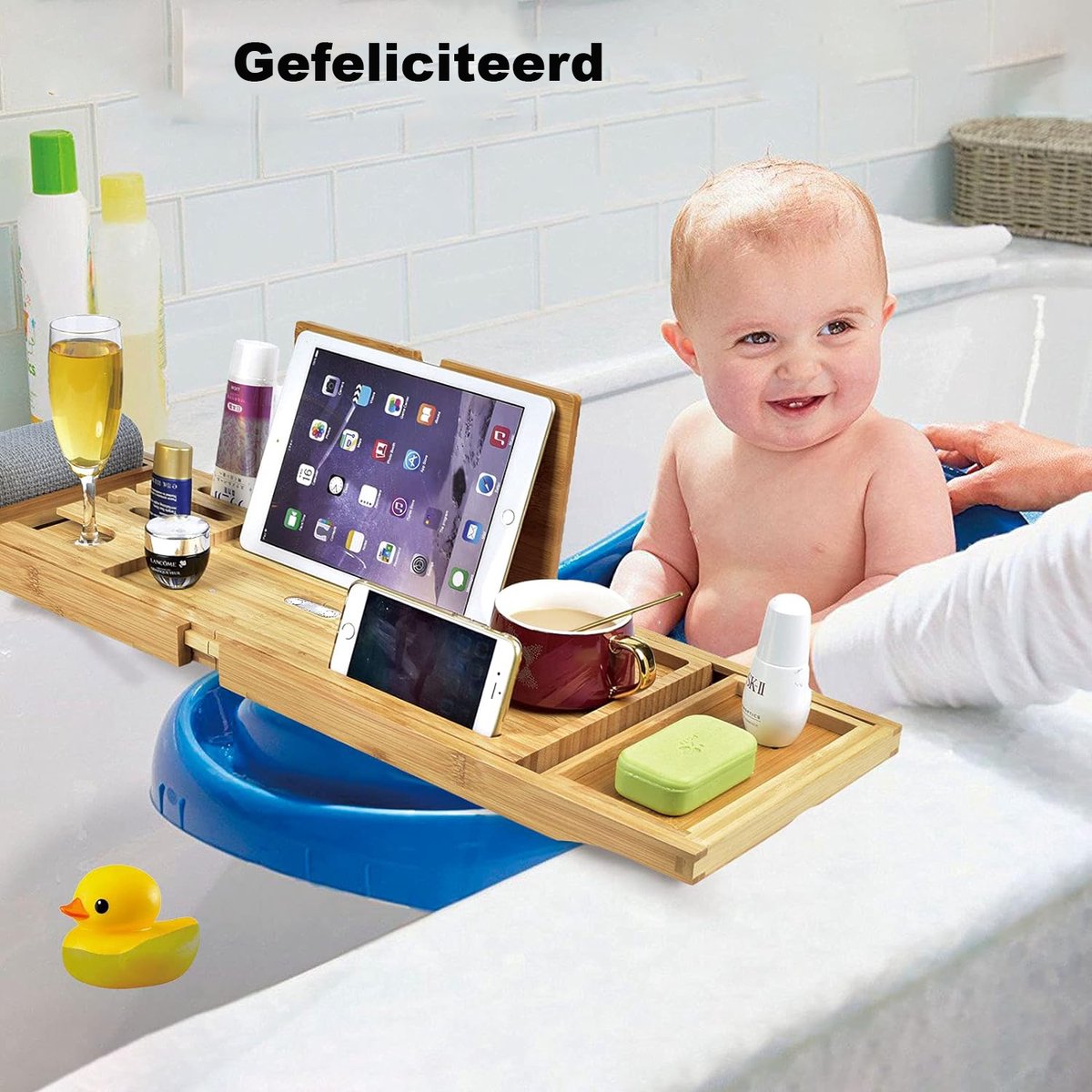 Uittrekbare Wijnglashouder, Badkuiptablet & Zeepschaal met iPad-standaard - Multifunctionele Badplank voor Optimaal Badgenot - Verstelbare Breedte, Duurzaam en Stabiel - Luxe Badaccessoire