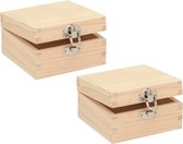 Glorex hobby kistje met sluiting en deksel - 3x - hout - 10 x 10 x 5 cm - Sieraden/spulletjes/sleutels - Opberg kistjes
