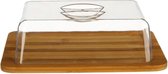 5Five Opbergbox voor kaas - met deksel - bruin/transparant - bamboe/kunststof - 24 x 19 x 9 cm