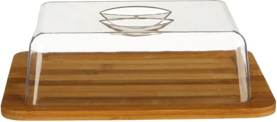 5Five Opbergbox voor kaas - met deksel - bruin/transparant - bamboe/kunststof - 24 x 19 x 9 cm