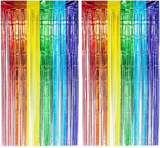 Foto: Boland folie deurgordijn feestgordijn 2x regenboog kleuren 100 x 200 cm versiering feestartikelen pride