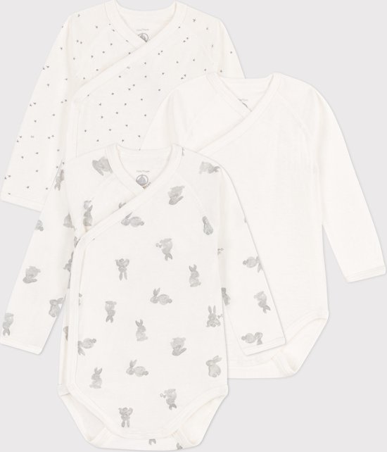 Petit Bateau Set van 3 katoenen overslagbody's als cadeau voor baby's