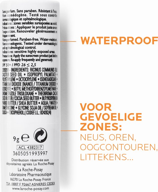 La Roche-Posay Anthelios Zonnebrand Stick Gevoelige Zones SPF50+ - 9g