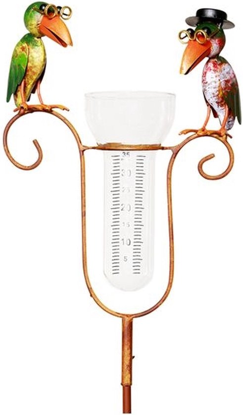 Foto: Regenmeter vogels op tak metaal tuinsteker 24x8 25x129 5 cm