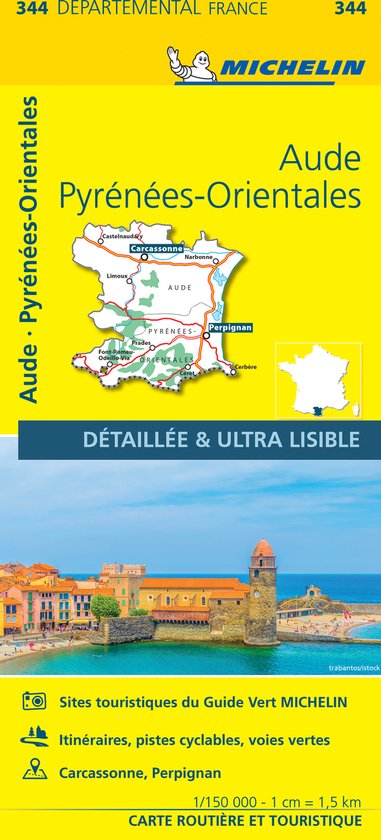 Michelin 344 Wegenkaart Aude, Pyrenees-Orientales - cover
