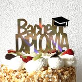 Taarttopper | Taart topper | Geslaagd | Diploma | Bachelor | goud | karton | 14 cm breed