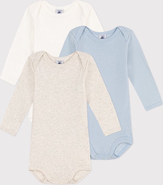 Petit Bateau Set de 3 bodies manches longues en Garçons uni - Taille 62