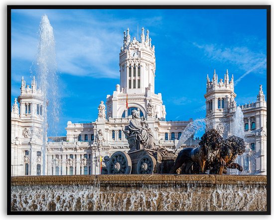 Cibeles Fontein in Madrid fotolijst met glas 40 x 50 cm - Prachtige kwaliteit - Slaapkamer - Woonkamer - Spanje - Harde lijst - Glazen plaat - inclusief ophangsysteem - Grappige Poster - Foto op hoge kwaliteit uitgeprint