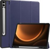 Hoes Geschikt voor Samsung Galaxy Tab S9 FE Plus Hoes Luxe Hoesje Case Met Uitsparing Geschikt voor S Pen - Hoesje Geschikt voor Samsung Tab S9 FE Plus Hoes Cover - Donkerblauw