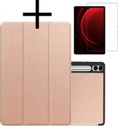 Hoesje Geschikt voor Samsung Galaxy Tab S9 FE Plus Hoesje Case Hard Cover Hoes Book Case Met Uitsparing Geschikt voor S Pen Met Screenprotector - Rosé Goud