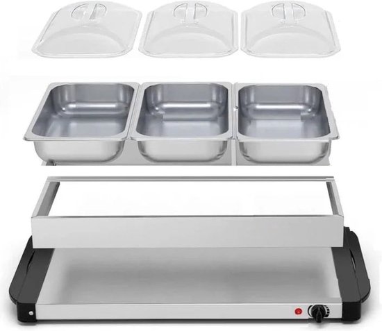 Cheffinger Buffetwarmer - Warmhoudplaat - Voedselwarmer - 3x2.4L - Roestvrij Staal — afbeelding 3