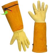 Rozensnoei-handschoenen voor dames en heren - doornbestendige geitenleer tuinhandschoenen - ellebooglengte lange handschoenen voor handen en onderarm bescherming (medium, geel)