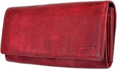 Ven Tomy Vintage Dames Overslag portemonnee  met Dubbele Rits – Echt Leer - Rood - Dames cadeau - Moederdag cadeau