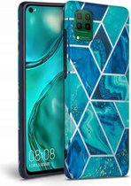 FONU Marmer Backcase Hoesje Huawei P40 Lite - Blauw
