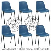 King of Chairs -set van 6- model KoC Daniëlle blauw met zwart onderstel. Kantinestoel stapelstoel kuipstoel vergaderstoel tuinstoel kantine stapel stoel kantinestoelen stapelstoele