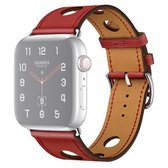 Voor Apple Watch Series 6 & SE & 5 & 4 44mm / 3 & 2 & 1 42mm lederen drie gaten vervangende band horlogeband (rood)