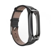 Mijobs lederen band voor Xiaomi Mi Band 2 polsbanden Schroefloze magnetische armband Miband2 slimme band Vervang accessoires, host niet inbegrepen (zwart)