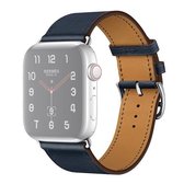 Voor Apple Watch Series 6 & SE & 5 & 4 44mm / 3 & 2 & 1 42mm vervangende lederen band horlogeband (donkerblauw)