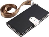 Wave Point horizontale flip lederen tas met kaartsleuven en houder & portemonnee en draagkoord voor Galaxy Note 10 (zwart)